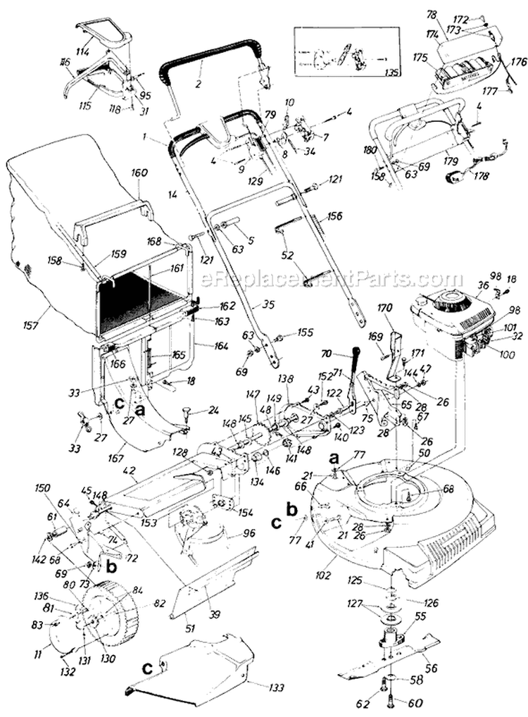 Page C Diagram and Parts List for 12886-7 1987 MTD Lawn Mower