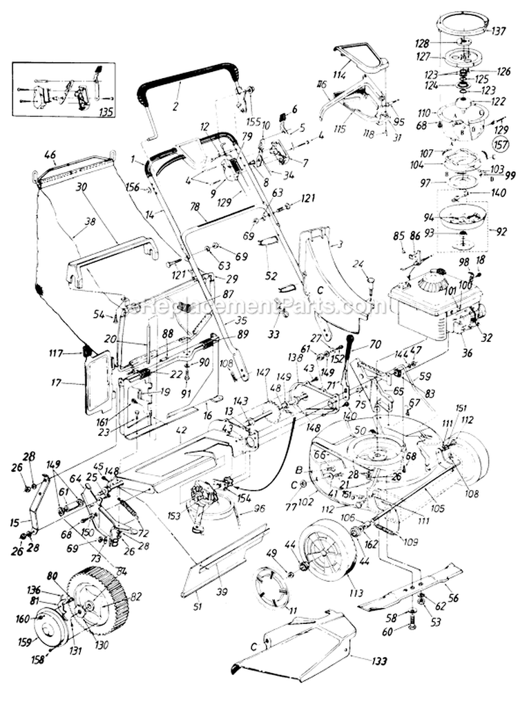Page A Diagram and Parts List for 129-166B000 1989 MTD Lawn Mower