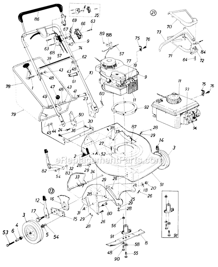 Page A Diagram and Parts List for 129-359R000 1989 MTD Lawn Mower