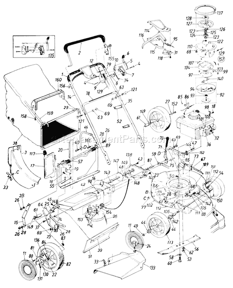 Page A Diagram and Parts List for 129-836B401 1989 MTD Lawn Mower