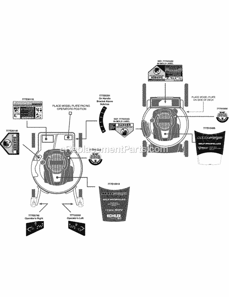 Label Map Diagram and Parts List for 12A-98K9095 2011 MTD Lawn Mower