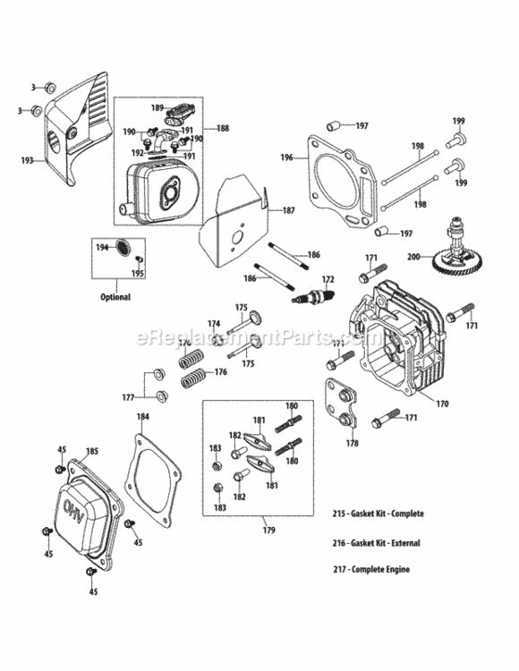 2P70Mu_Cylinder_Head Diagram and Parts List for 12AGB2JZ704 2012 MTD Lawn Mower
