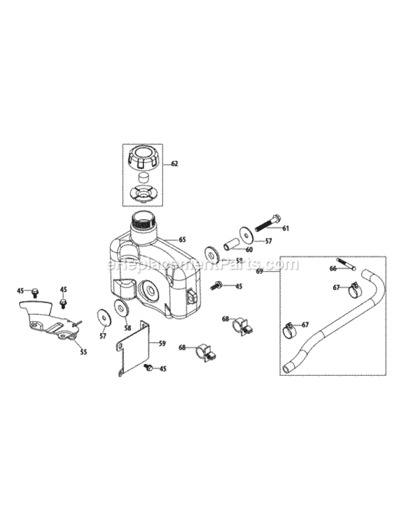 2P70Mu_Fuel_Tank_And_Mounting Diagram and Parts List for 12AGB2JZ704 2012 MTD Lawn Mower