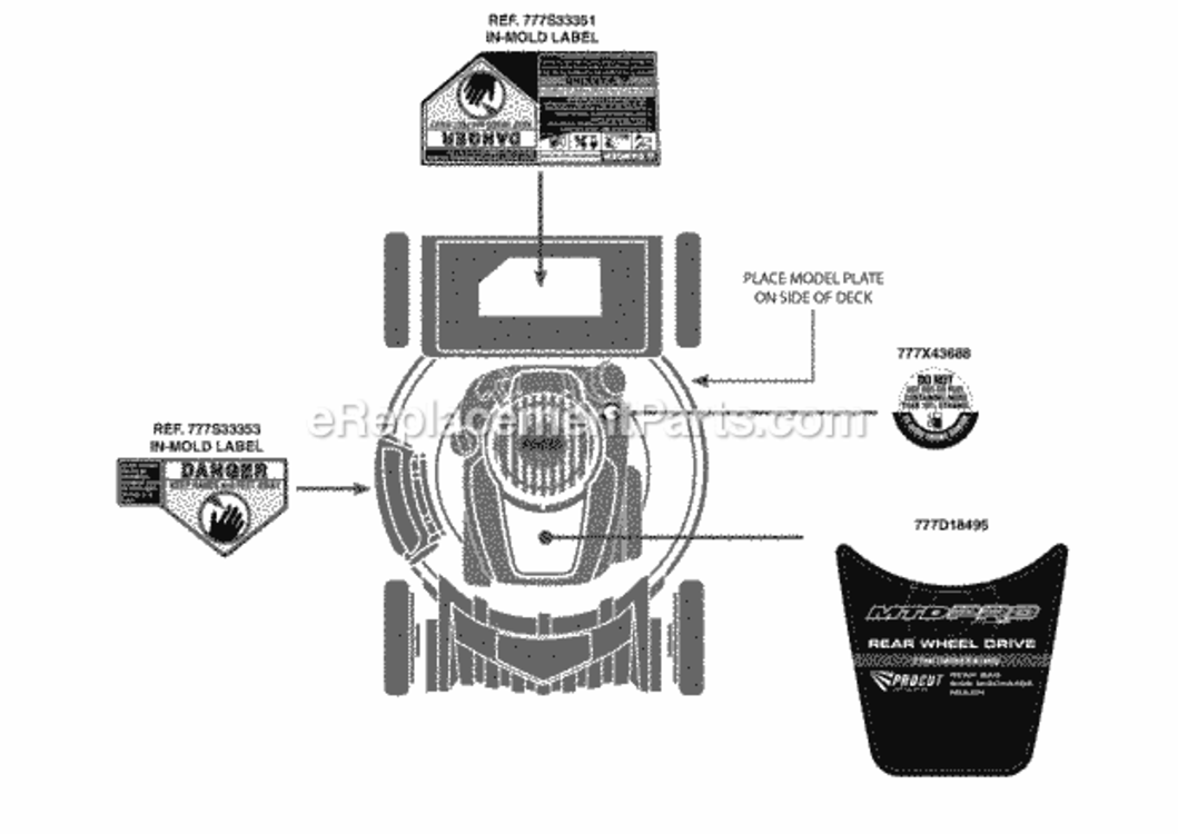 Label_Map Diagram and Parts List for 12AKC31E095 2013 MTD Lawn Mower