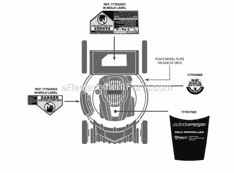 Page B Diagram and Parts List for 12AKD3K9095 2012 MTD Lawn Mower