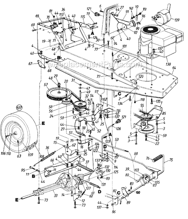 Page G Diagram and Parts List for 130-311D151 1990 MTD Lawn Tractor