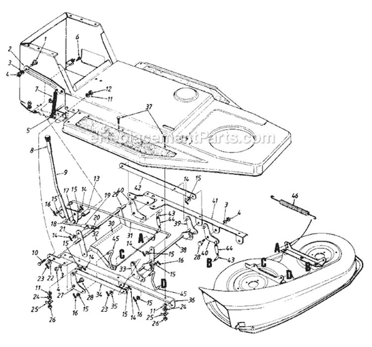 Page B Diagram and Parts List for 130-316D118 1990 MTD Lawn Tractor
