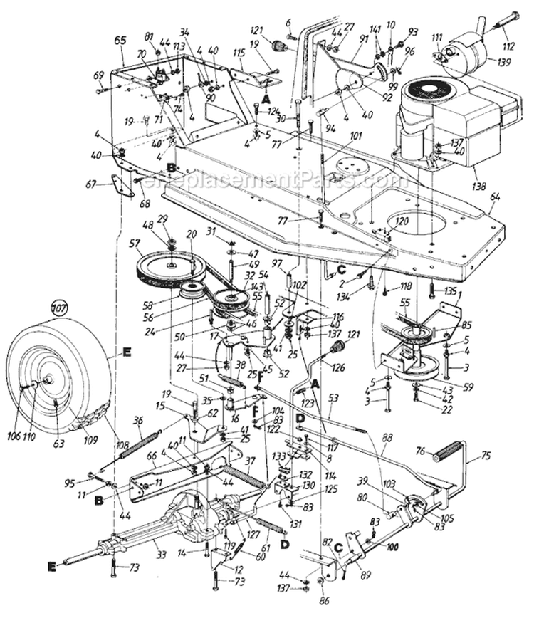 Page D Diagram and Parts List for 130-432-002 1990 MTD Lawn Tractor