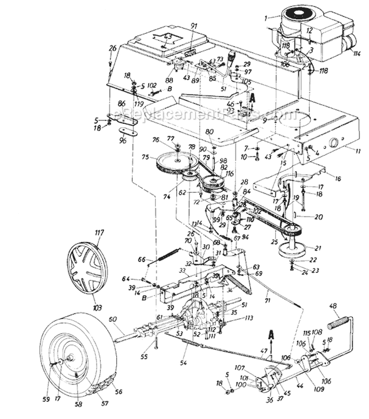 Page E Diagram and Parts List for 130-601-401 1990 MTD Lawn Tractor