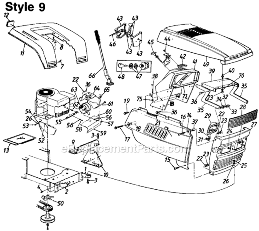 Page A Diagram and Parts List for 130-619-033 Style 9 1990 MTD Lawn Tractor