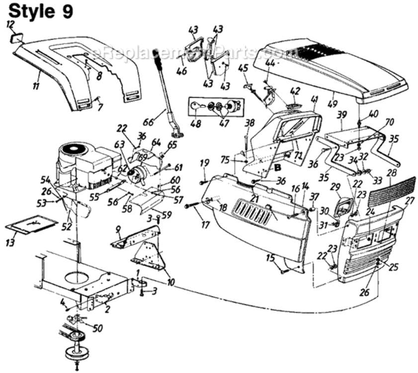 Page A Diagram and Parts List for 130-649-000 Style 9 1990 MTD Lawn Tractor