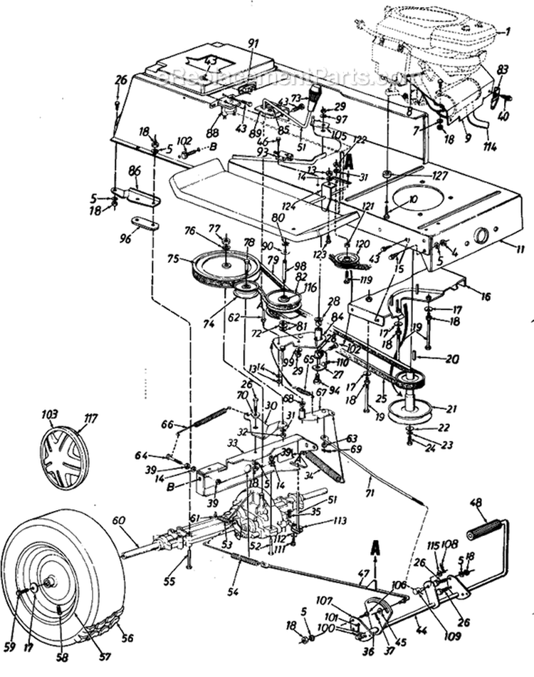 Page C Diagram and Parts List for 130-660-206 1990 MTD Lawn Tractor
