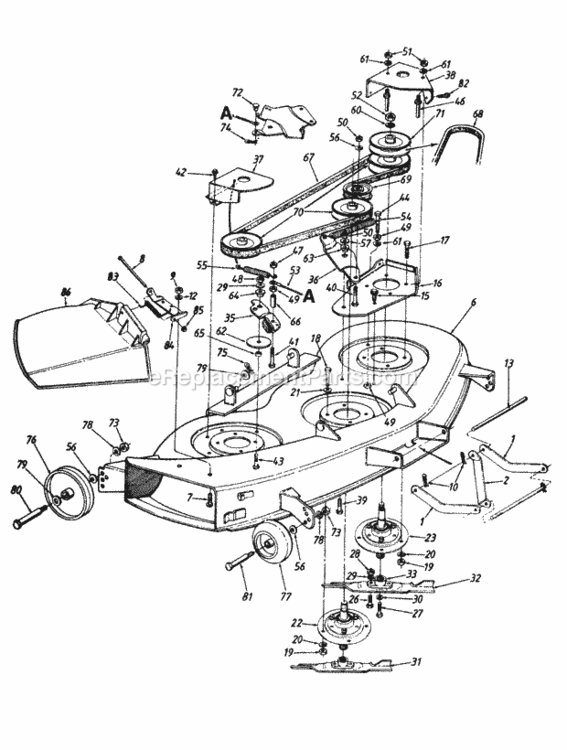 46-In_Mowing_Deck Diagram and Parts List for 130-803H000 1990 MTD Lawn Tractor