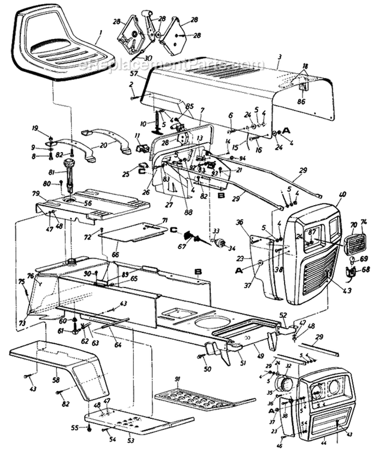 Page H Diagram and Parts List for 130-807-057 1990 MTD Lawn Tractor