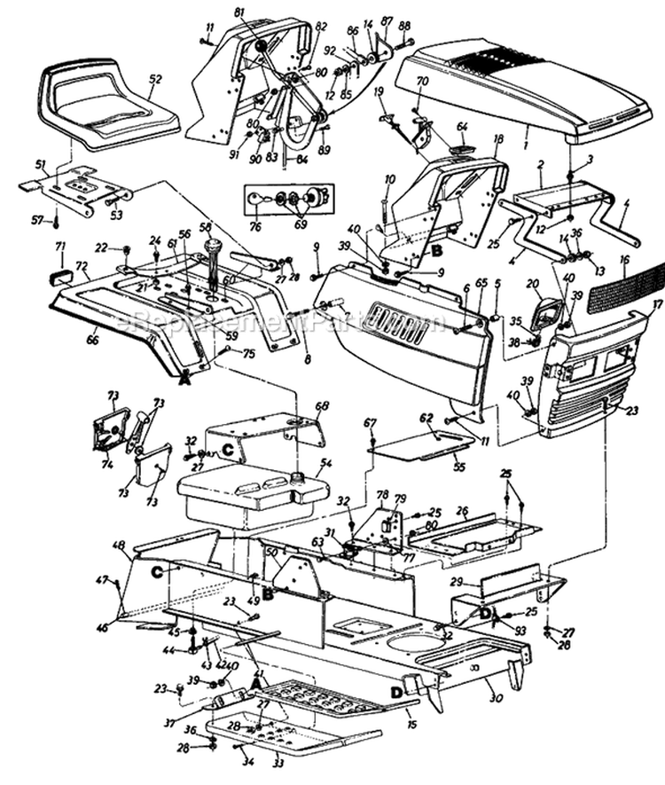 Page H Diagram and Parts List for 130-809-033 1990 MTD Lawn Tractor