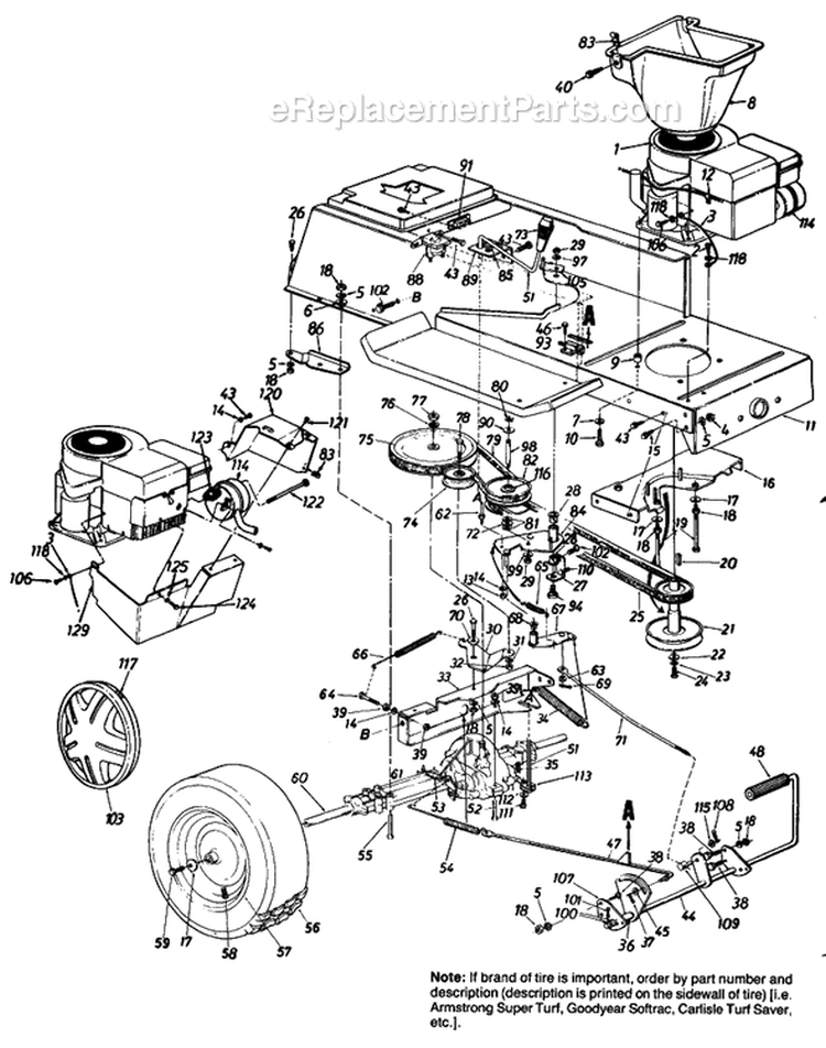 Page E Diagram and Parts List for 130659F 1990 MTD Lawn Tractor