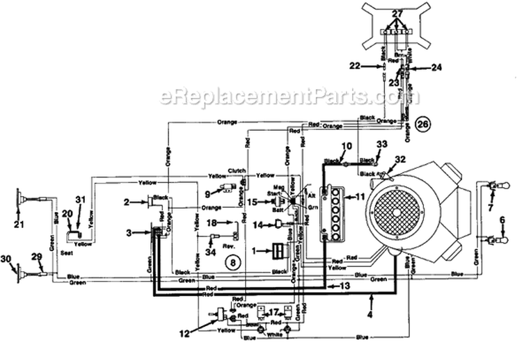 Page B Diagram and Parts List for 130734G 1990 MTD Lawn Tractor