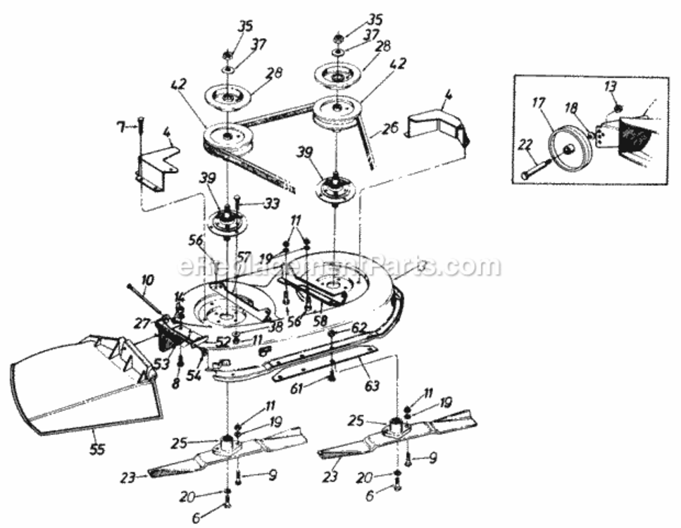 36-In_And_38-In_Mowing_Decks Diagram and Parts List for 131-452F000 1991 MTD Lawn Tractor