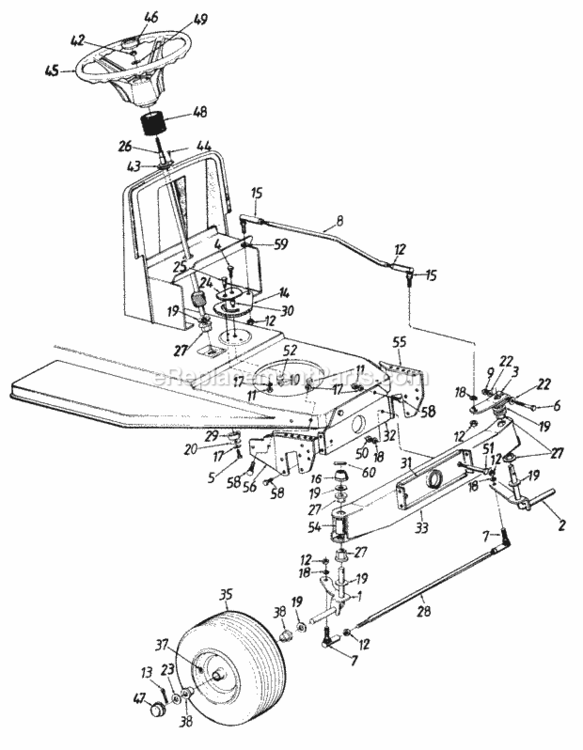 Page E Diagram and Parts List for 131-452F000 1991 MTD Lawn Tractor