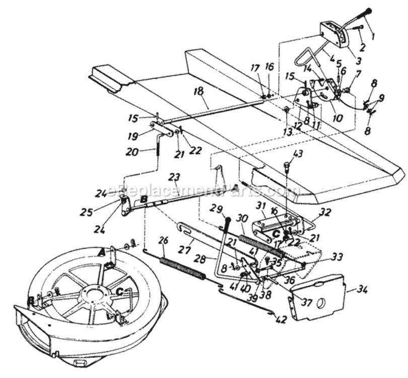 Page E Diagram and Parts List for 131-532-000 1991 MTD Lawn Mower