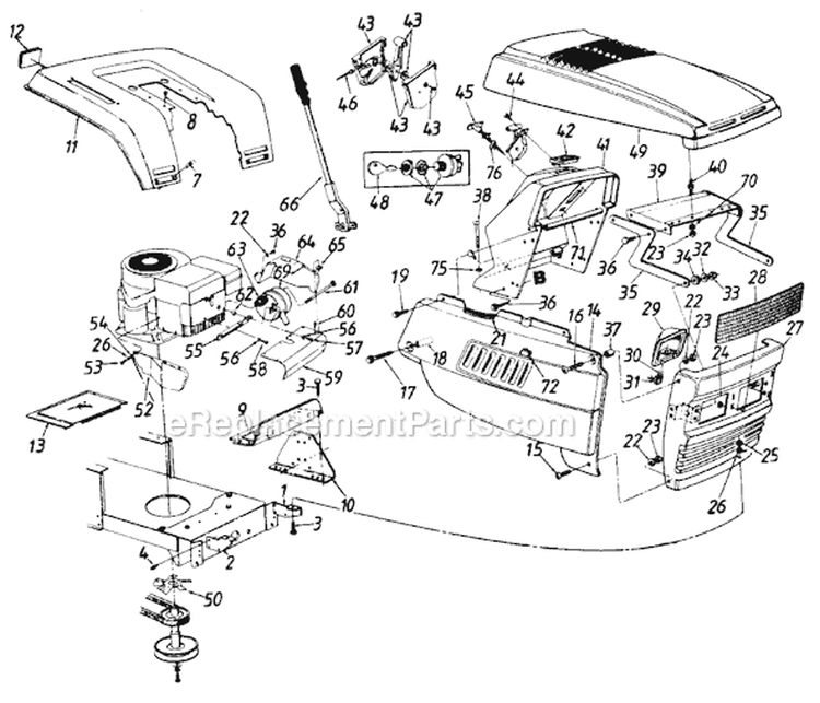 Page E Diagram and Parts List for 131-659F000 Single Cylinder -1991 MTD Lawn Tractor