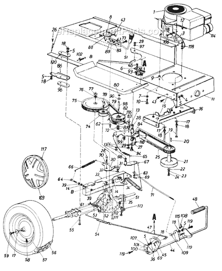 Page E Diagram and Parts List for 131-659G016 Single Cylinder -1991 MTD Lawn Tractor