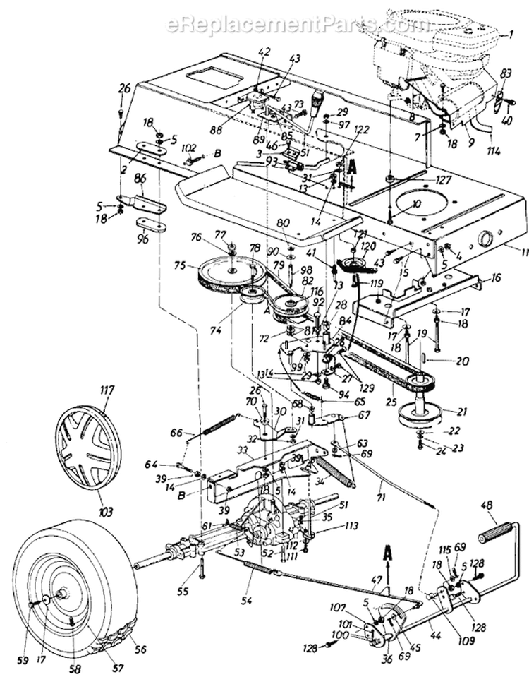 Page C Diagram and Parts List for 131-672-000 1991 MTD Lawn Tractor