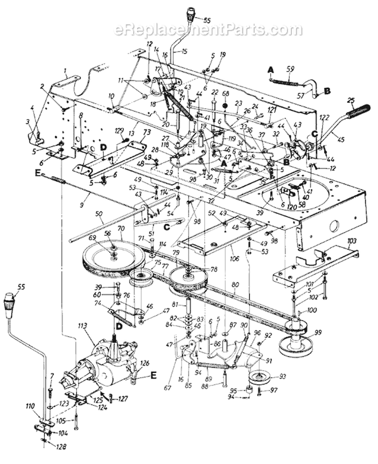Page C Diagram and Parts List for 131-807H000 Deck H -1991 MTD Lawn Tractor