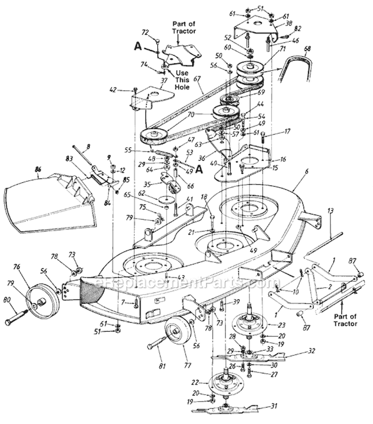 Page F Diagram and Parts List for 131-807H000 Deck H -1991 MTD Lawn Tractor