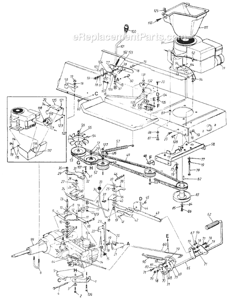 Page G Diagram and Parts List for 131704F 1991 MTD Lawn Tractor