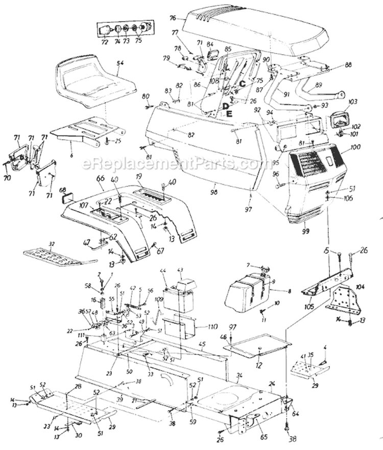 Page D Diagram and Parts List for 131754F 1991 MTD Lawn Tractor