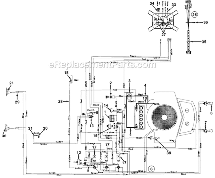 Page B Diagram and Parts List for 131824H 1991 MTD Lawn Tractor