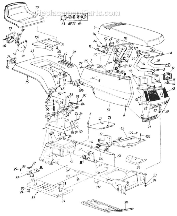 Page D Diagram and Parts List for 131824H 1991 MTD Lawn Tractor