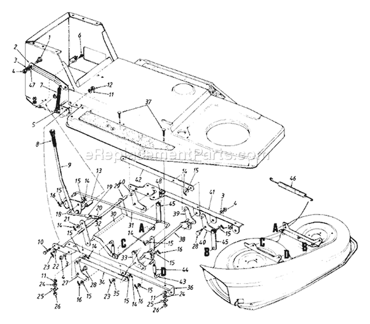 Page B Diagram and Parts List for 132-332D000 1992 MTD Lawn Tractor