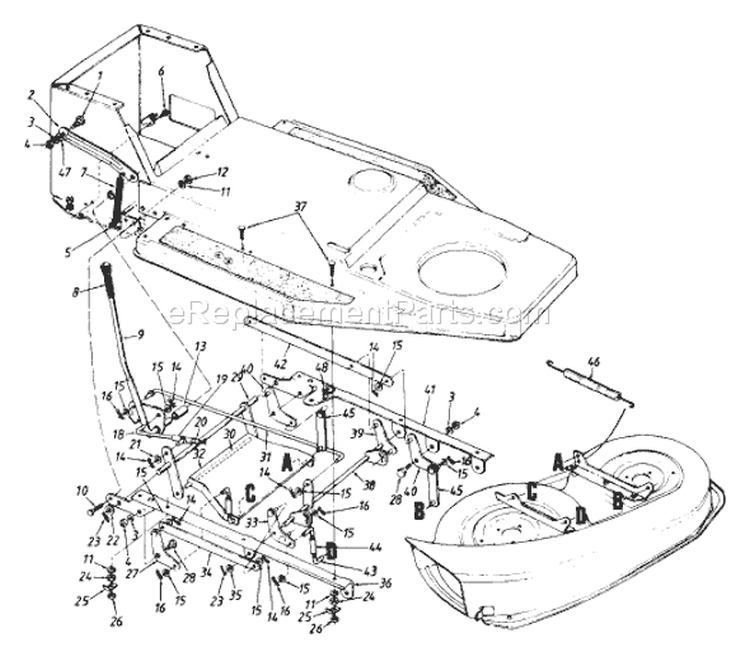 Page B Diagram and Parts List for 132-312D033 73527 -1992 MTD Lawn Tractor