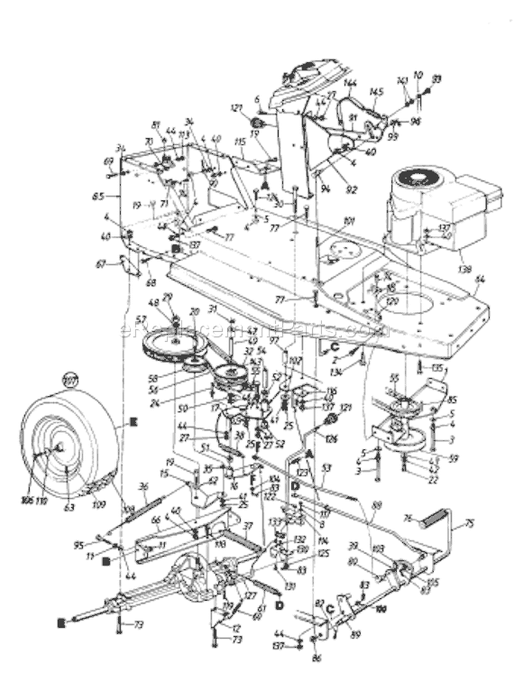 Page D Diagram and Parts List for 132-452F033 40374 -1992 MTD Lawn Tractor