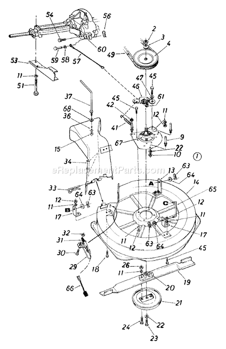 Page F Diagram and Parts List for 132-530-000 Deck C -1992 MTD Lawn Tractor