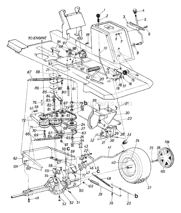 Page A Diagram and Parts List for 132-511-000 w/32" or 38" Decks -1992 MTD Lawn Tractor