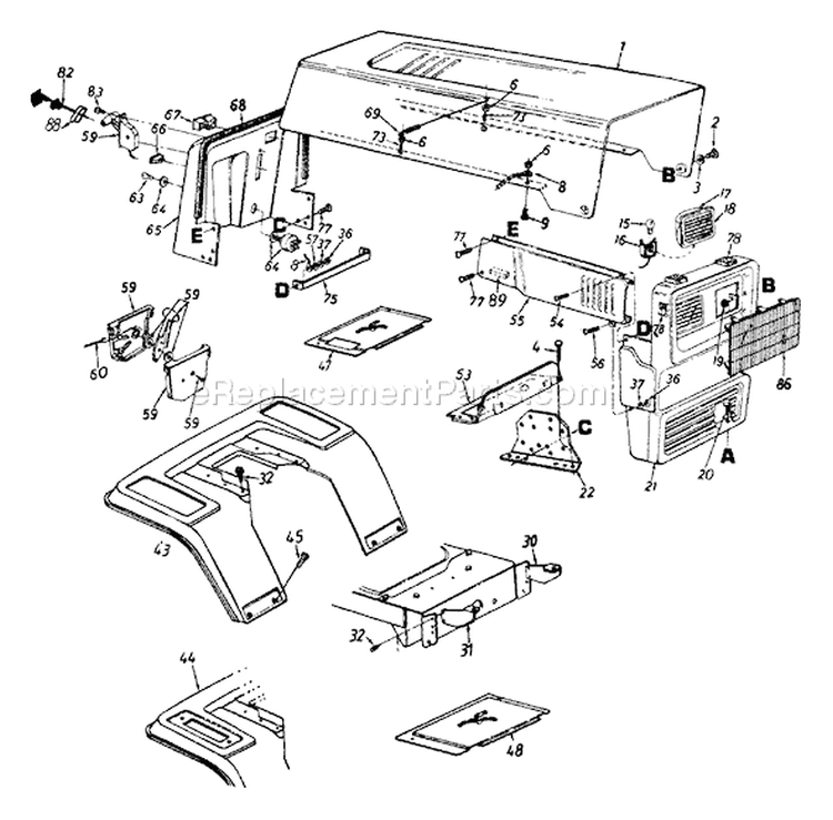 Page E Diagram and Parts List for 132-663G000 1992 MTD Lawn Tractor