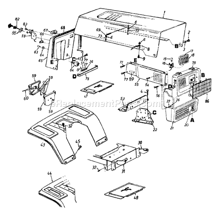 Page E Diagram and Parts List for 132-673G000 1992 MTD Lawn Tractor