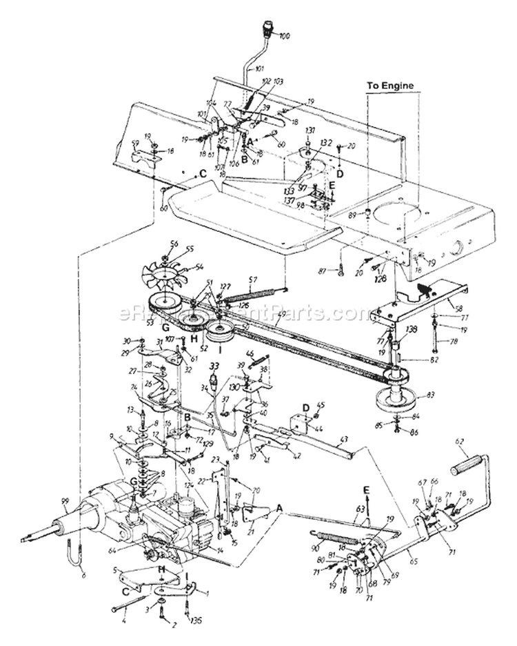 Page K Diagram and Parts List for 132-739-000 Style 0 -1992 MTD Lawn Tractor