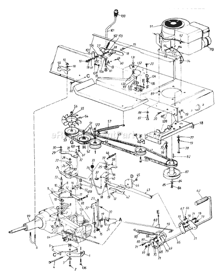 Page J Diagram and Parts List for 132-719-000 Style 9 -1992 MTD Lawn Tractor