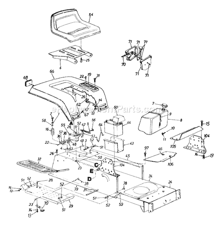 Page H Diagram and Parts List for 132-740-000 Style 9 -1992 MTD Lawn Tractor