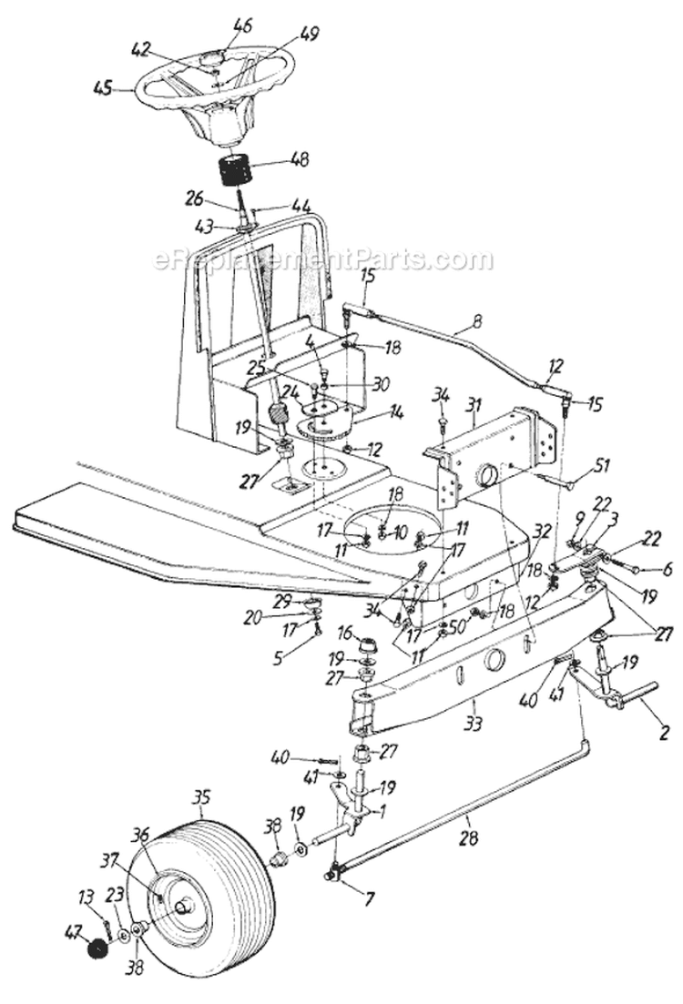 Page E Diagram and Parts List for 13357-9 1989 MTD Lawn Tractor