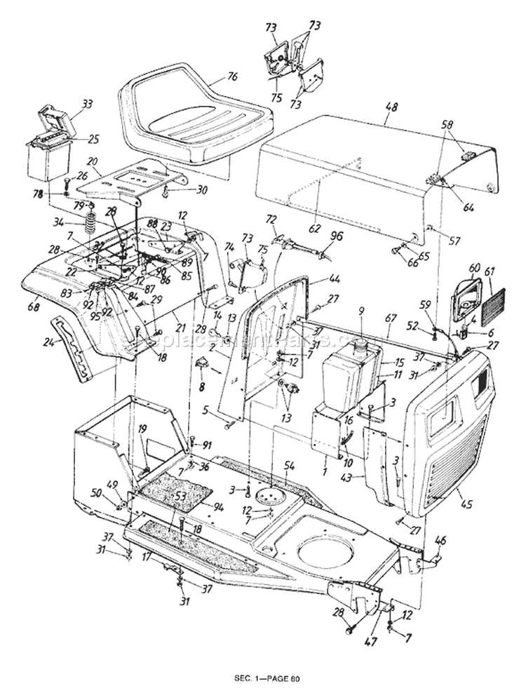 Page C Diagram and Parts List for 133E452F000 1993 MTD Lawn Tractor