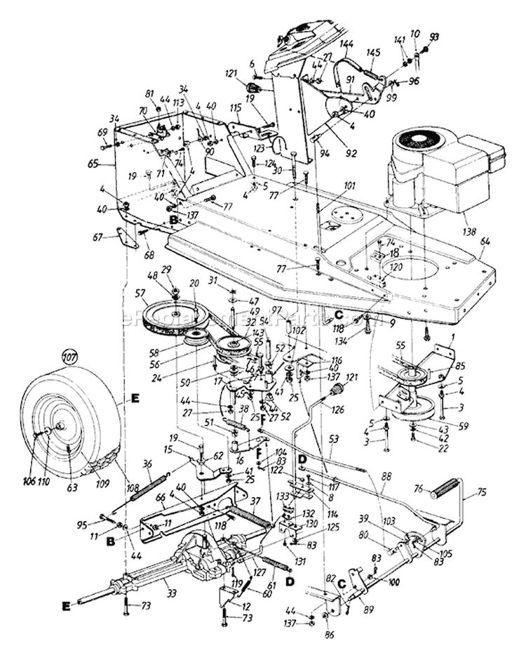Page F Diagram and Parts List for 133E450F000 1993 MTD Lawn Tractor