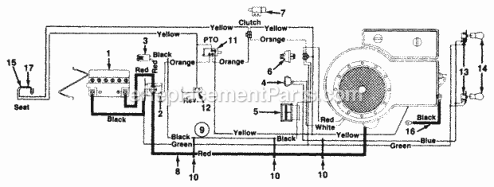 HarnessSwitches Diagram and Parts List for 133G699G000 1993 MTD Lawn Tractor