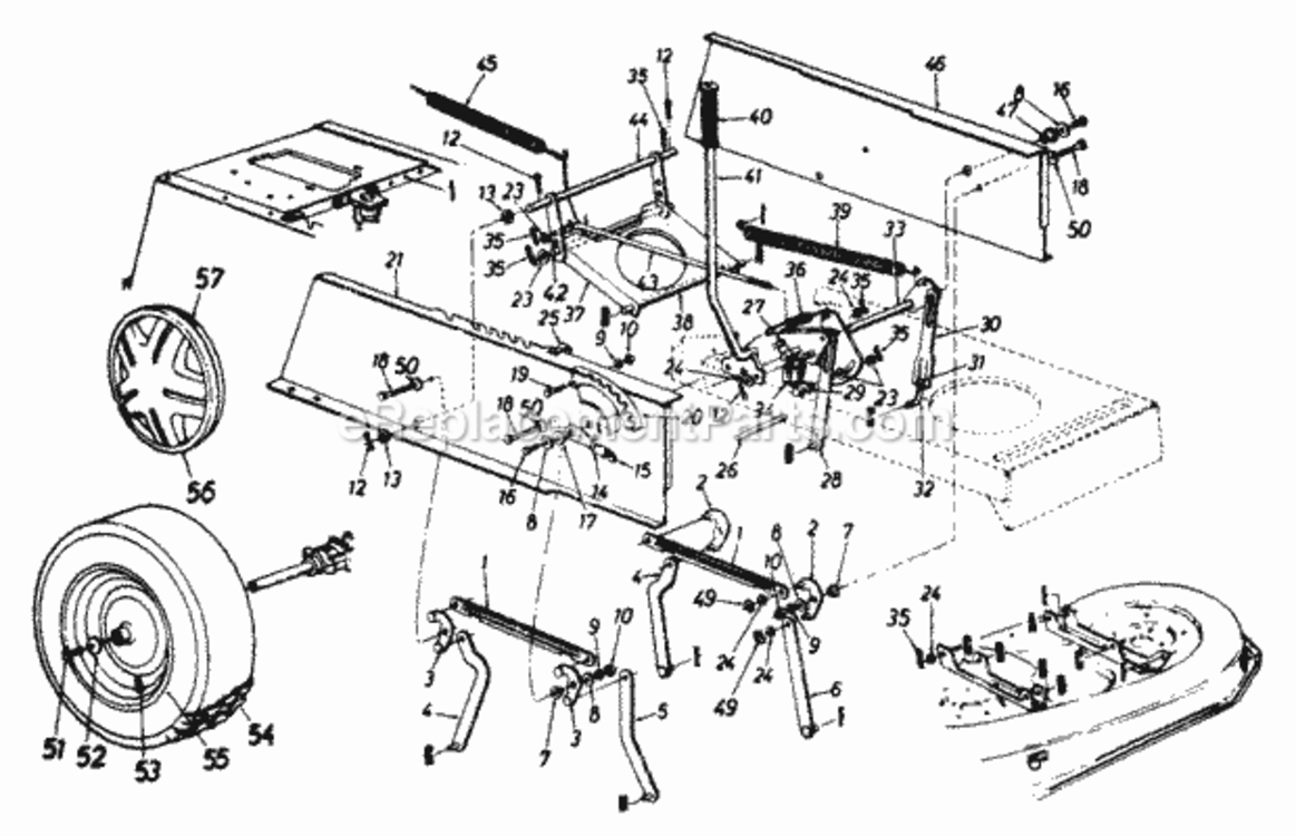 Deck_Lift_And_HangerWheels_Rear Diagram and Parts List for 133G699G023 1993 MTD Lawn Tractor