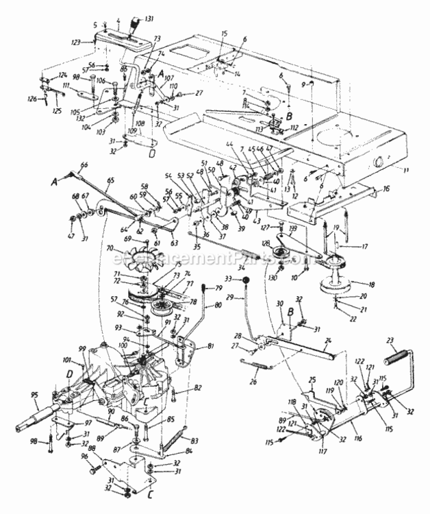 Frame_LowerPedal_AssemblyDrive Diagram and Parts List for 133G699G023 1993 MTD Lawn Tractor