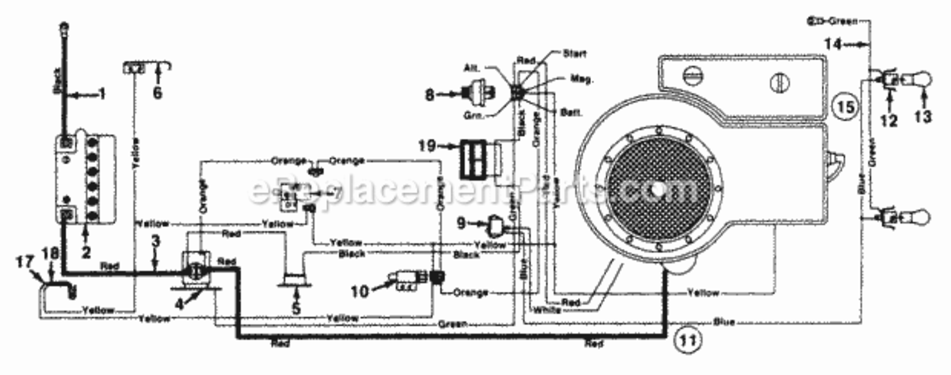 ElectricalSwitches Diagram and Parts List for 133H470F087 1993 MTD Lawn Tractor